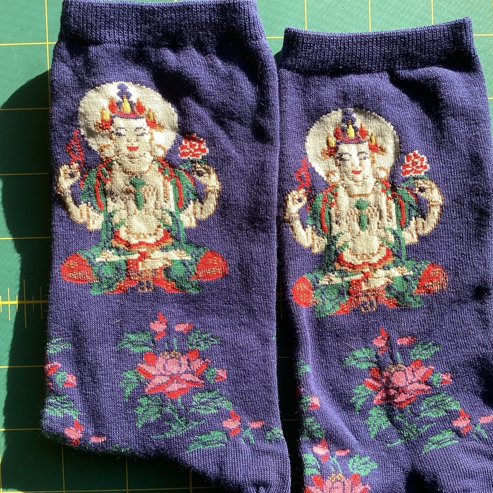 NWOT Buddha & Lotus Blue Crew Socks Spirituality Gifts Boho Hippie Athleisure